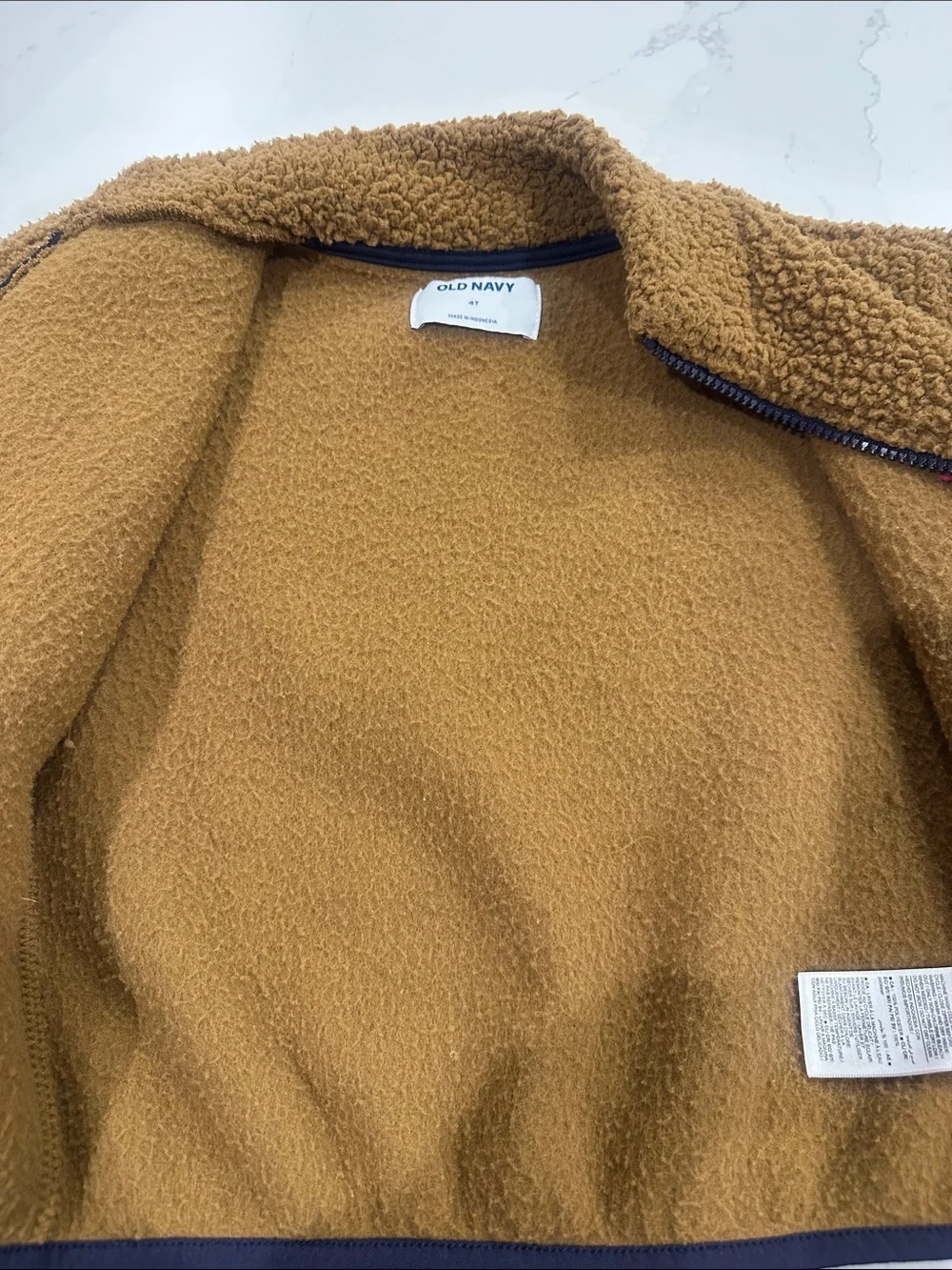 Old Navy Fall Brown Sherpa Zip up with magenta pockets size 4T